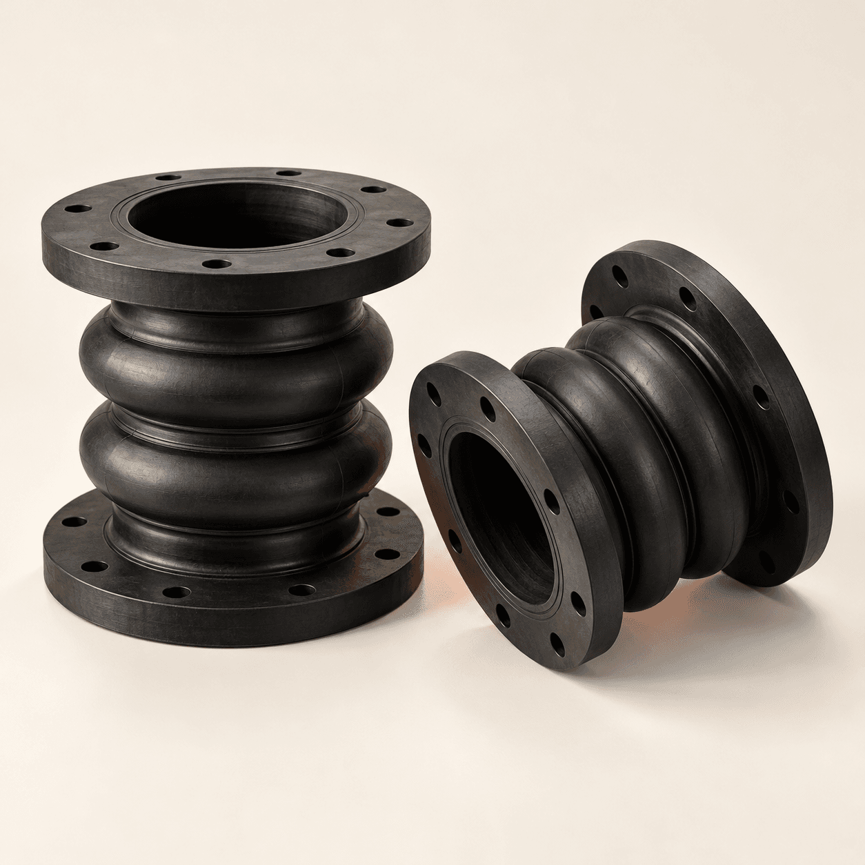 Illustrative studio arrangement of black bellows-style rubber expansion interfaces